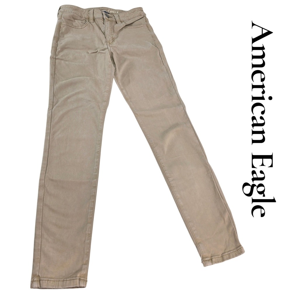 American Eagle High Rise Jegging Womens 2 Short Khaki Tan Cotton Stretch Classic